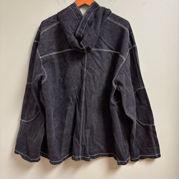 Amanda‎ Uprichard Living Dolls Womens Denim Jacket Hood Distressed Grunge Goth - Picture 4 of 10